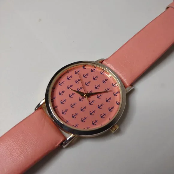 Gorgeous Pink Anchor Watch ❤️ Ladies Navy Anchor Boating Yacht Gold tone Pink Strap Watch  main image 2